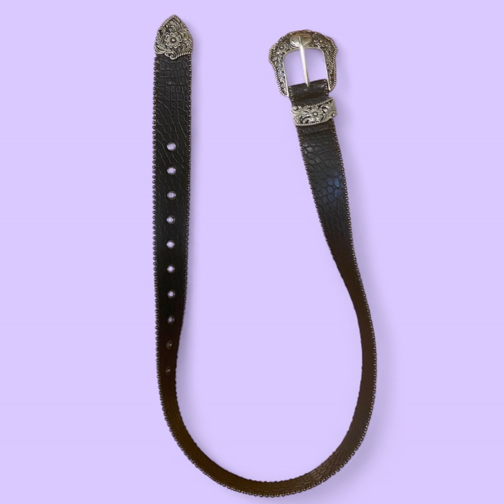 Black Leather Belt with Silver Buckle